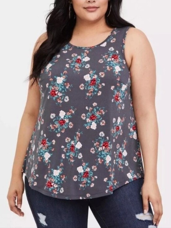 torrid Tops - Torrid Gray Floral Crepe Tank Top Plus Size 5 5x